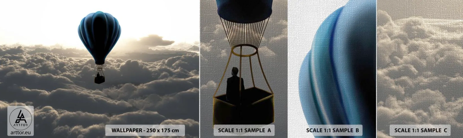 Vzorka fototapety Premium Canvas - Pútnik nad oblakmi - Krajina, Let balónom, Cestuje - 100x30 cm