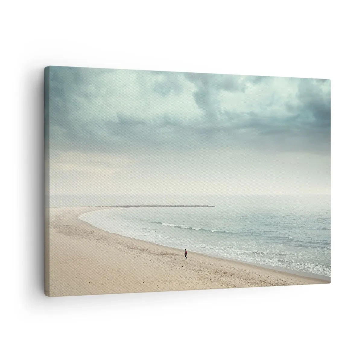 Obraz na plátne - Osamelá postava na opustenej pláži pri pokojnom mori - 70x50cm - Hľadám pokoj - Moderná nástenná dekorácia do obývacej izby a spálne ARTTOR
