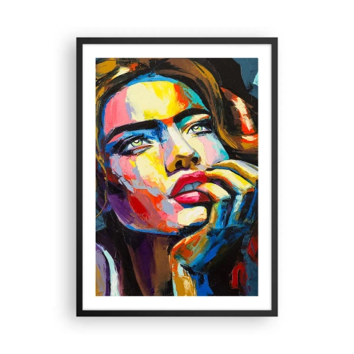 Plagát v čiernom ráme - Výrazný, farebný portrét ženy v expresívnom štýle. - 50x70cm - Sny, ako vtáky letia oblohou - Moderná nástenná dekorácia do obývacej izby a spálne ARTTOR