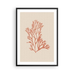 Plagát v čiernom ráme - Jemná ilustrácia koralu na svetlom pozadí - 50x70cm - Koralový filigrán - Moderná nástenná dekorácia do obývacej izby a spálne ARTTOR