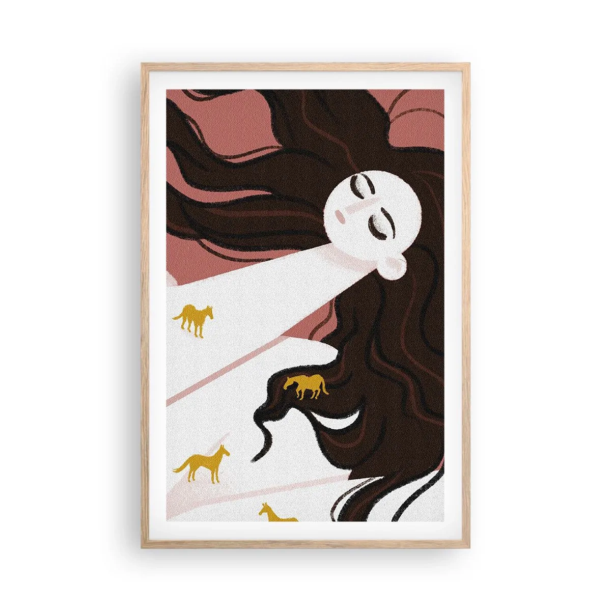 Plagát v ráme zo svetlého duba - Sen o zlatom koni - 61x91 cm