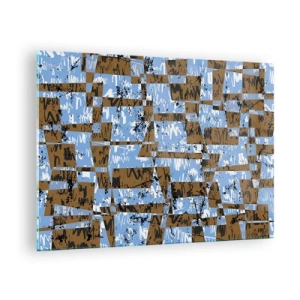 Obraz na skle - Geometrická abstrakcia s odtieňmi modrej a hnedej - 70x50cm - Neľudová vystrihovačka - Moderná nástenná dekorácia do obývacej izby a spálne ARTTOR