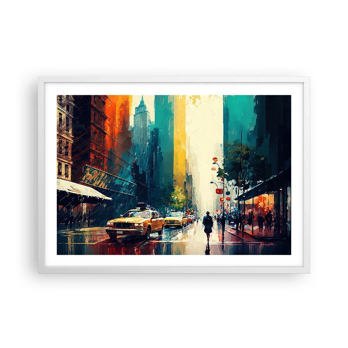 Plagát v bielom ráme - New York – tu je aj dážď farebný - 70x50 cm