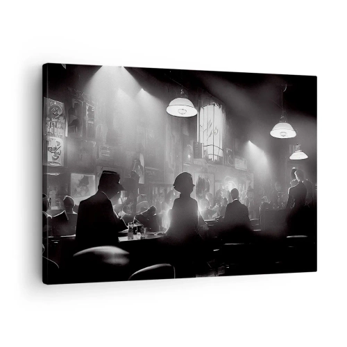Obraz na plátne - Čiernobiela jazzová nočná scéna - 70x50cm - V jazzovej atmosfére - Moderná nástenná dekorácia do obývacej izby a spálne ARTTOR