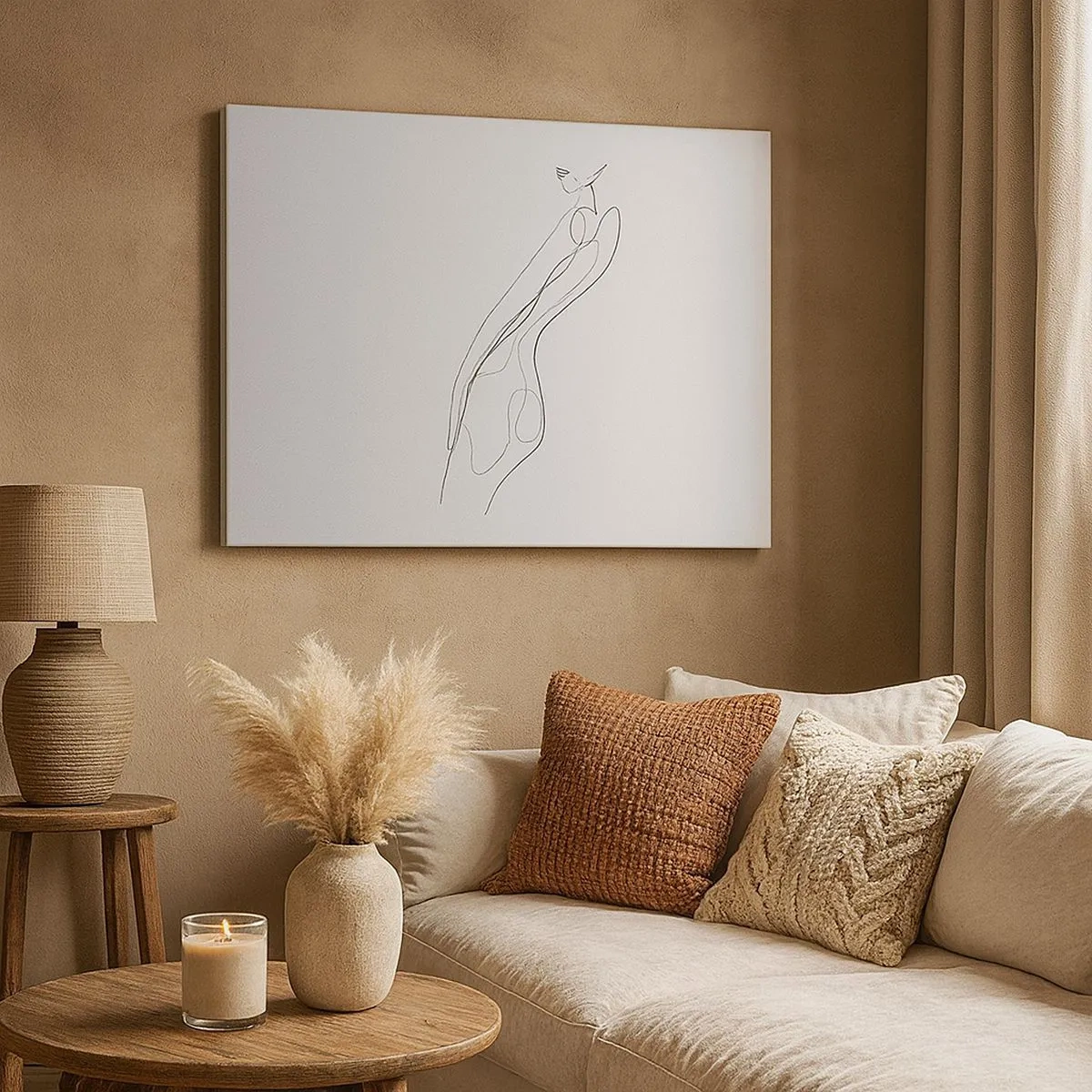 Obraz na plátne - Minimalistická čiara zobrazujúca siluetu na svetlom pozadí - 70x50cm - Iba sľub - Moderná nástenná dekorácia do obývacej izby a spálne ARTTOR