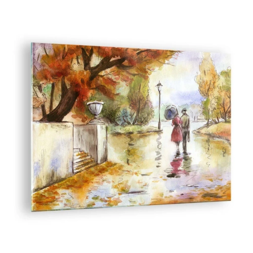 Obraz na skle - Jesenná prechádzka páru parkom s farebnými listami - 70x50cm - Romantická jeseň v parku
- Moderná nástenná dekorácia do obývacej izby a spálne ARTTOR
