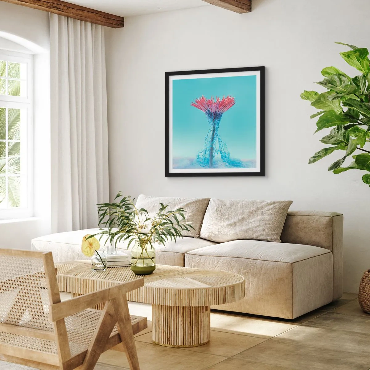 Plagát v čiernom ráme - V osviežujúcom objatí - 60x60 cm