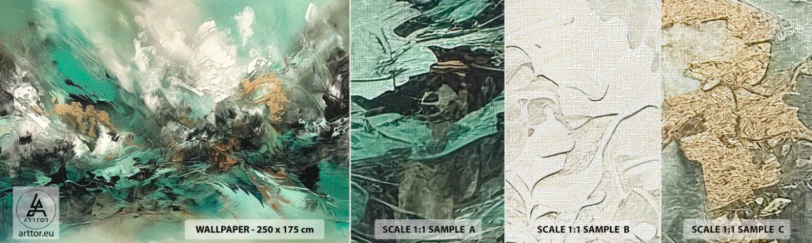 Vzorka fototapety Premium Canvas - Smaragdovočierne vlnobitie - Abstrakcia, Kus, Maľovať - 100x30 cm