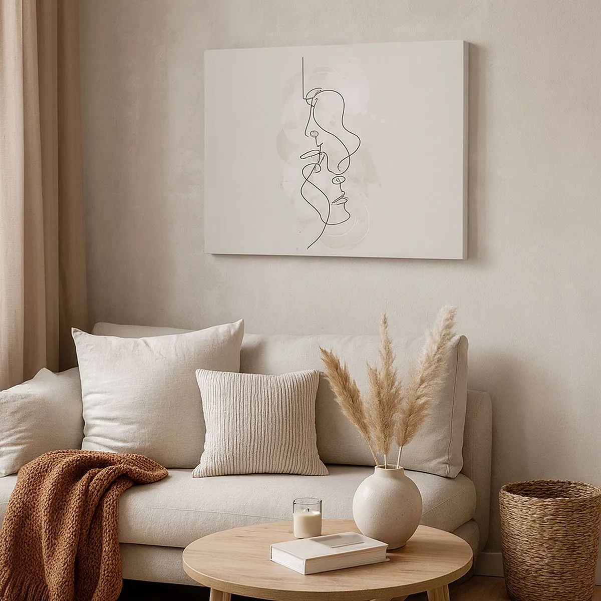 Obraz na plátne - Abstraktný obrys dvoch tvárí na svetlom pozadí - 70x50cm - Zamotaní v objatí - Moderná nástenná dekorácia do obývacej izby a spálne ARTTOR