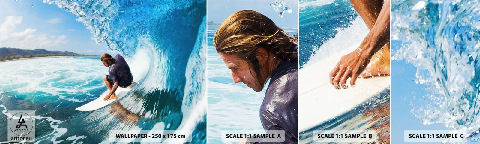 Vzorka Fototapeta Standard Eco - Tancujúci s vlnami - Šport, Surfovanie, Surfová doska - 100x30 cm