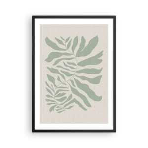 Plagát v čiernom ráme - Minimalistická ilustrácia rastliny v odtieňoch zelenej - 50x70cm - Smaragdová vetva - Moderná nástenná dekorácia do obývacej izby a spálne ARTTOR