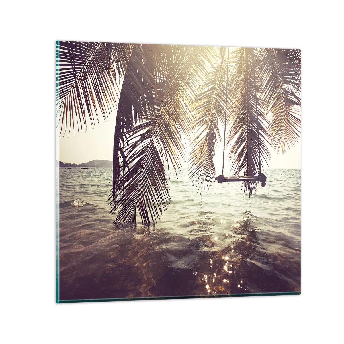 Obraz na skle - Hojdať sa ľubovoľne v oblakoch - 40x40 cm