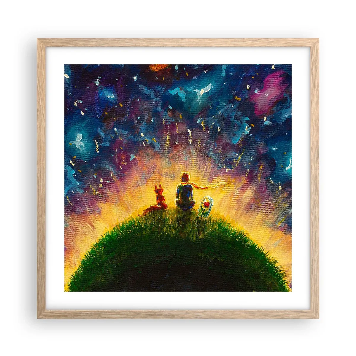 Plagát v ráme zo svetlého duba - Láska a priateľstvo - celý svet - 50x50 cm