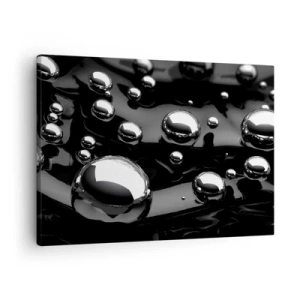 Obraz na plátne - Abstraktné kvapky na čiernom povrchu - 70x50cm - Z čiernej tône - Moderná nástenná dekorácia do obývacej izby a spálne ARTTOR