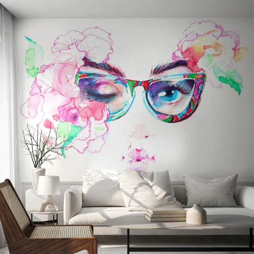 Samolepiaca Fototapeta Deluxe Sticker - Zvodný sľub - Abstrakcia, Ženské oči, Okuliare - 200x140 cm