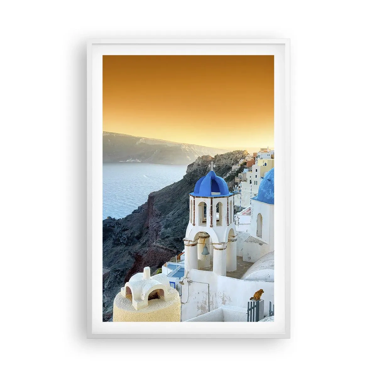 Plagát v bielom ráme - Santorini - v náruči skál - 61x91 cm