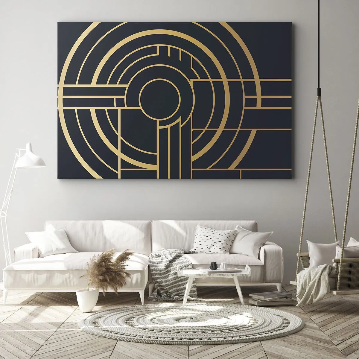 Obraz na plátne - Geometrický vzor so zlatými čiarami - 70x50cm - Obraty udalosti - Moderná nástenná dekorácia do obývacej izby a spálne ARTTOR