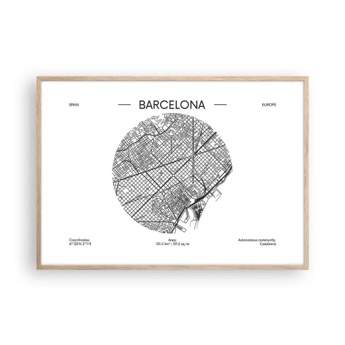 Plagát v ráme zo svetlého duba - Anatómia Barcelony - 100x70 cm