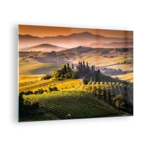 Obraz na skle - Toskánska krajina pri východe slnka - 70x50cm - Arkádia - toskánska krajina - Moderná nástenná dekorácia do obývacej izby a spálne ARTTOR