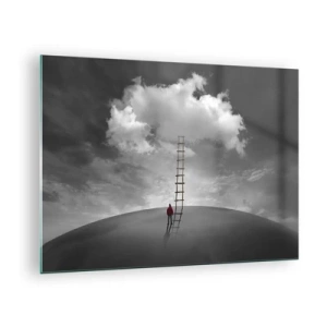 Obraz na skle - Človek sa pozerá na rebrík vedúci k oblaku. - 70x50cm - Všetko je možné - Moderná nástenná dekorácia do obývacej izby a spálne ARTTOR