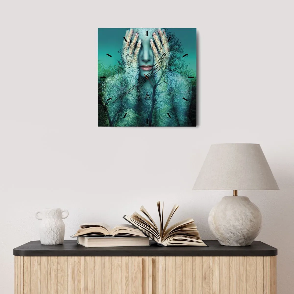 Nástenné hodiny - Ponorená do modrej - 40x40 cm