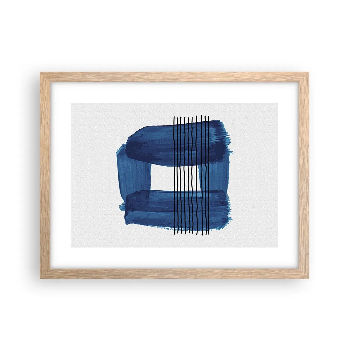 Plagát v ráme zo svetlého duba - Modročierna kompozícia - 40x30 cm