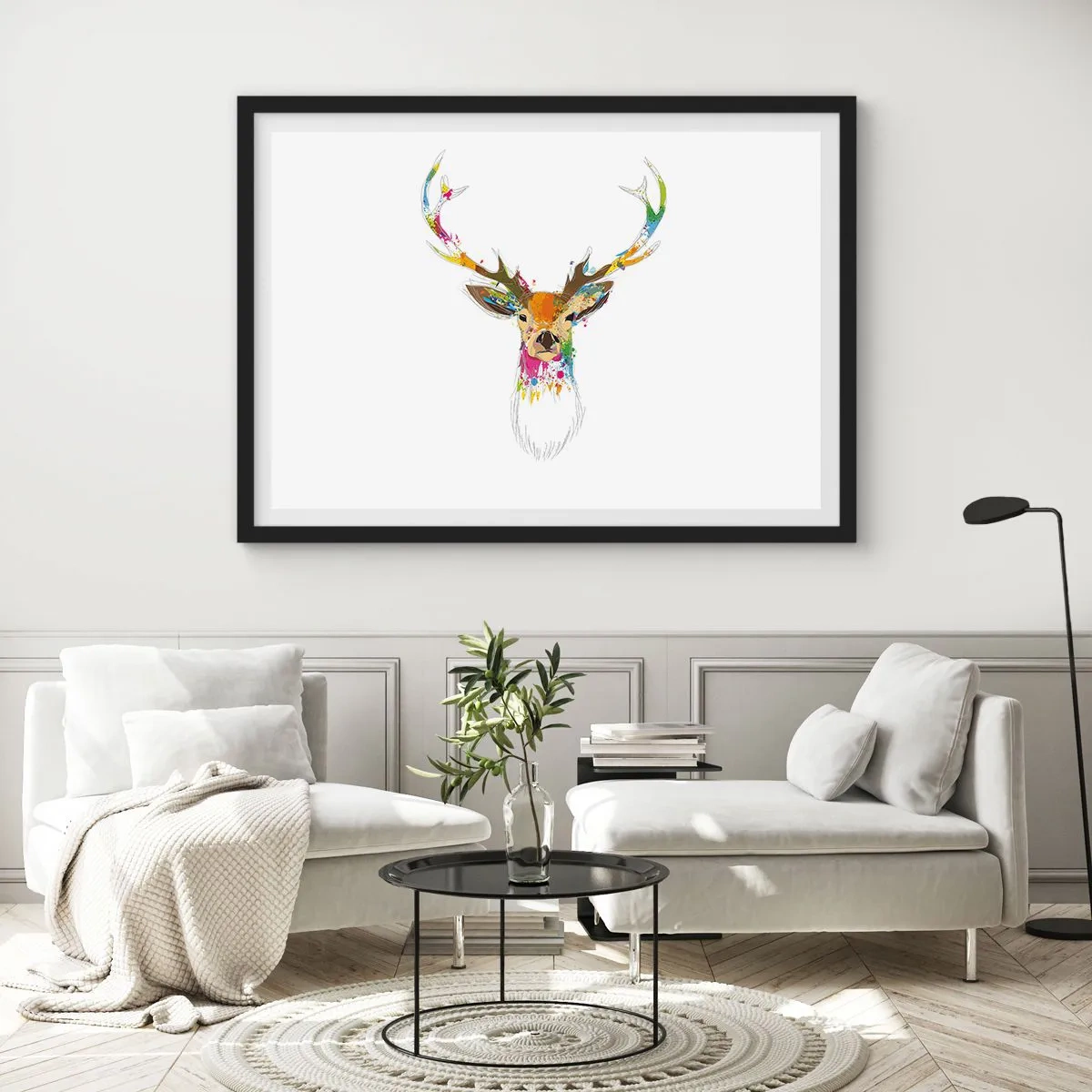 Plagát v čiernom ráme - Jemné jelenča vykúpané vo farbe - 100x70 cm