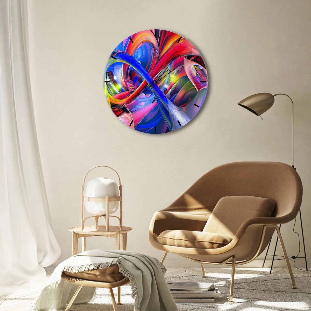 Nástenné hodiny - Abstraktná kompozícia v živých a intenzívnych farbách. - 30x30cm - Tanec farieb - Moderná nástenná dekorácia do obývacej izby, kuchyne a spálne ARTTOR