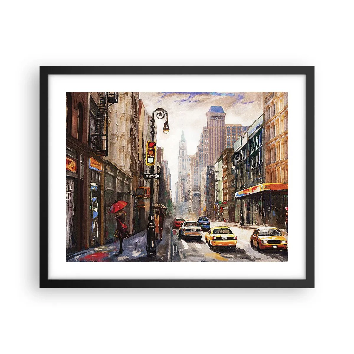 Plagát v čiernom ráme - New York – farebný aj v daždi - 50x40 cm