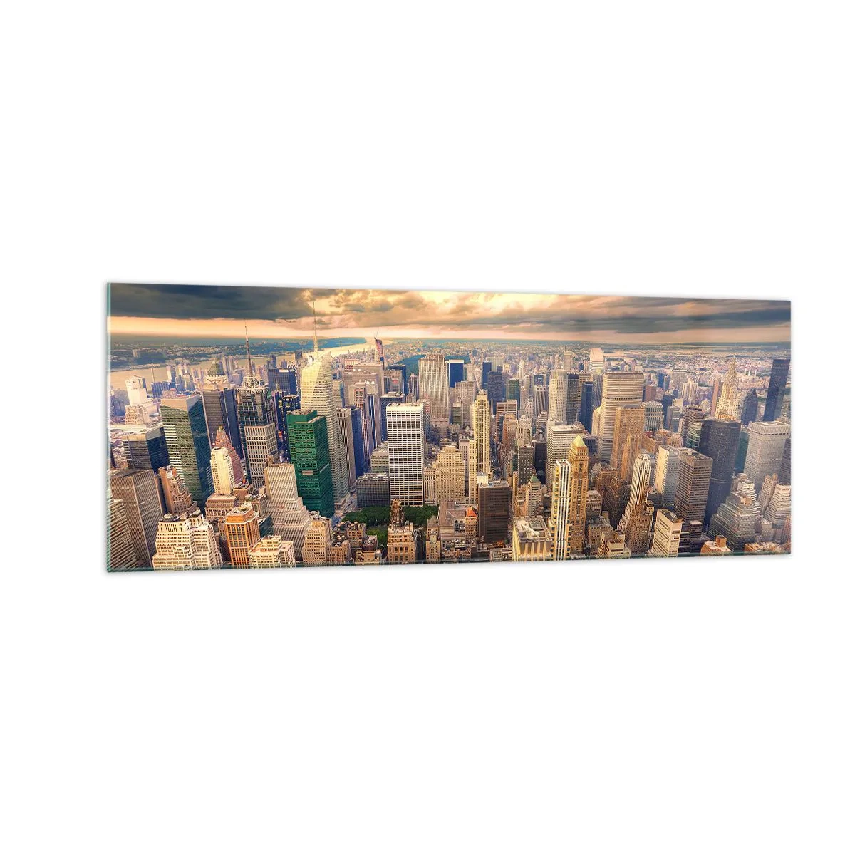 Obraz na skle - Pozlátené Metropolis - 140x50 cm