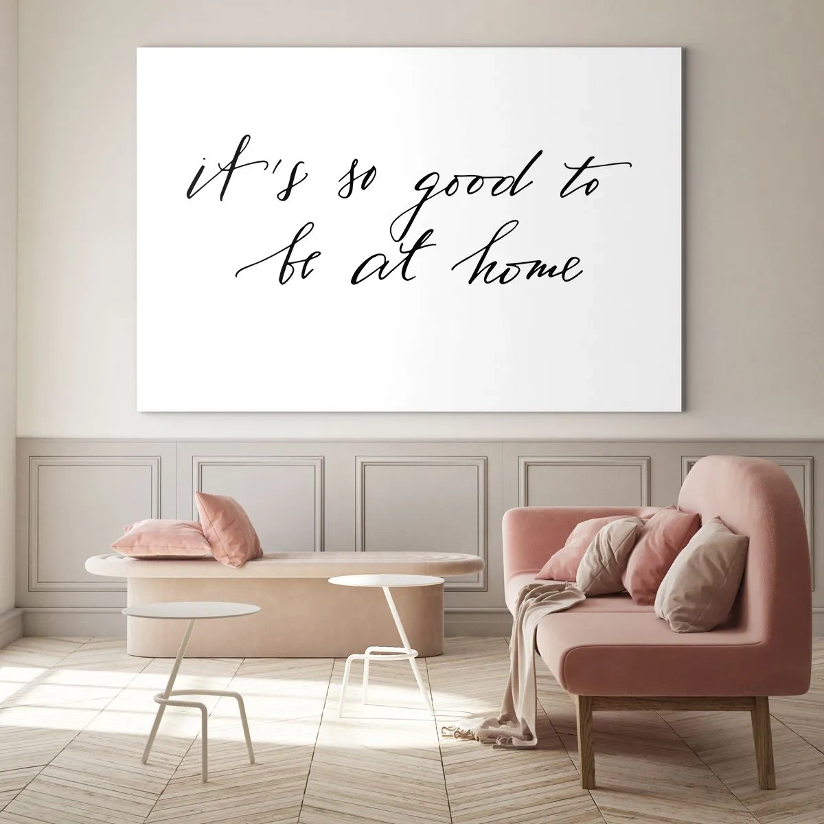Obraz na skle - Citát „Je také dobré byť doma“ na bielom pozadí - 70x50cm - Celá pravda - Moderná nástenná dekorácia do obývacej izby a spálne ARTTOR