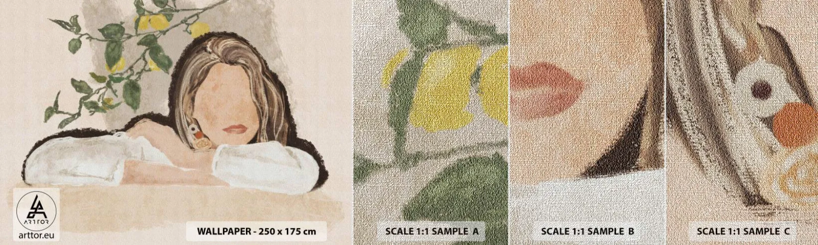 Vzorka fototapety Premium Canvas - Kráska z juhu - Žena, Citróny, Minimalizmus - 100x30 cm