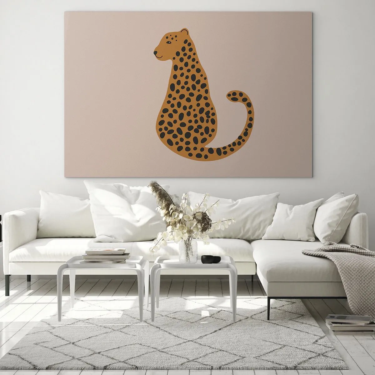 Obraz na skle - Ilustrácia pantera s čiernymi škvrnami na béžovom pozadí - 70x50cm - Leopardný vzor je v móde - Moderná nástenná dekorácia do obývacej izby a spálne ARTTOR