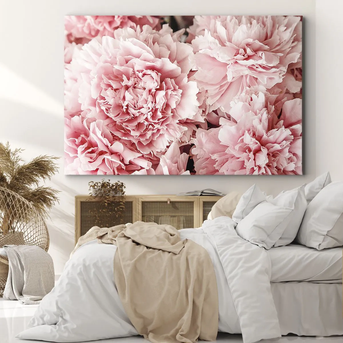 Obraz na plátne - Jemné ružové pivonky v delikátnom prostredí - 70x50cm - Ružový sen - Moderná nástenná dekorácia do obývacej izby a spálne ARTTOR