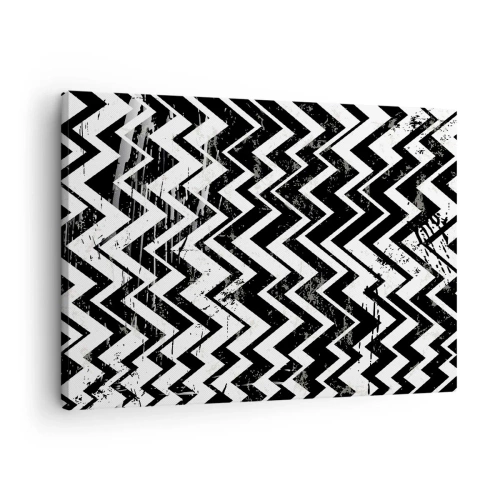 Obraz na plátne - Čiernobiely cikcakový vzor s umeleckými odreninami - 70x50cm - Cik-biele, cik-čierne - Moderná nástenná dekorácia do obývacej izby a spálne ARTTOR