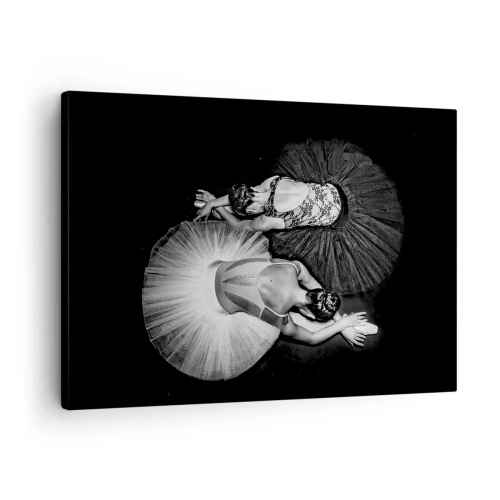 Obraz na plátne - Čiernobiely obrázok dvoch baletín v dynamickej póze. - 70x50cm - Jin a jang – ideálna rovnováha - Moderná nástenná dekorácia do obývacej izby a spálne ARTTOR
