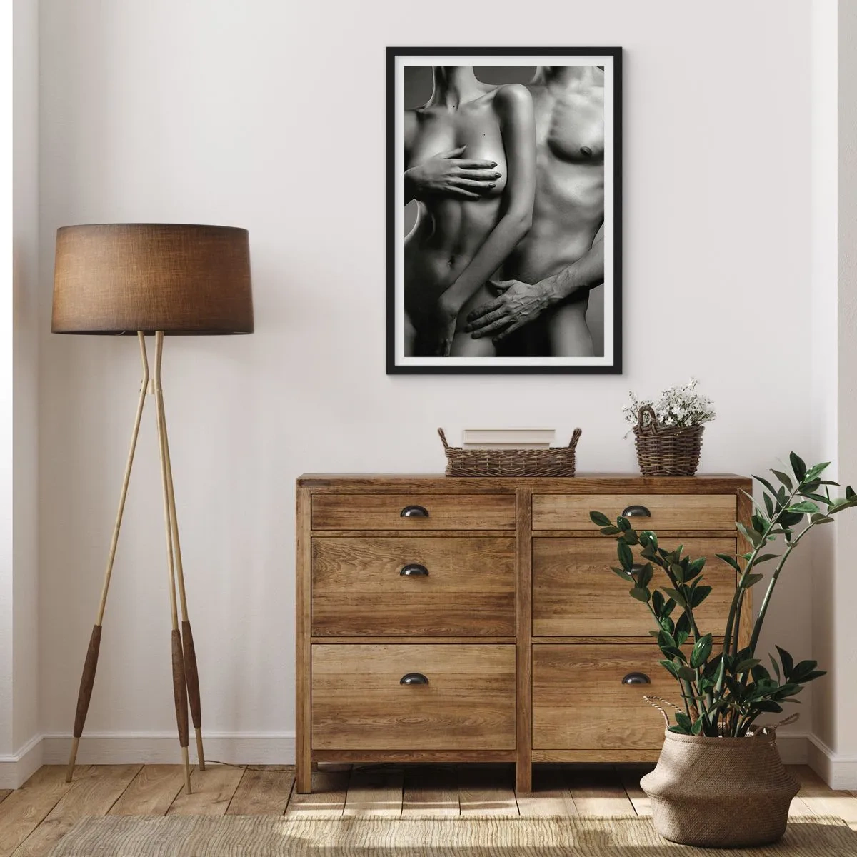 Plagát v čiernom ráme - Umelecký akt ženy a muža v čiernej a bielej farbe - 50x70cm - Adam a Eva - Moderná nástenná dekorácia do obývacej izby a spálne ARTTOR
