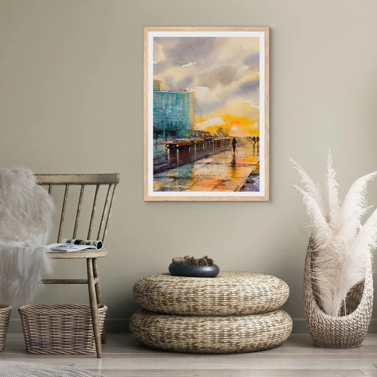 Plagát v ráme zo svetlého duba - Život na pobreží - 61x91 cm