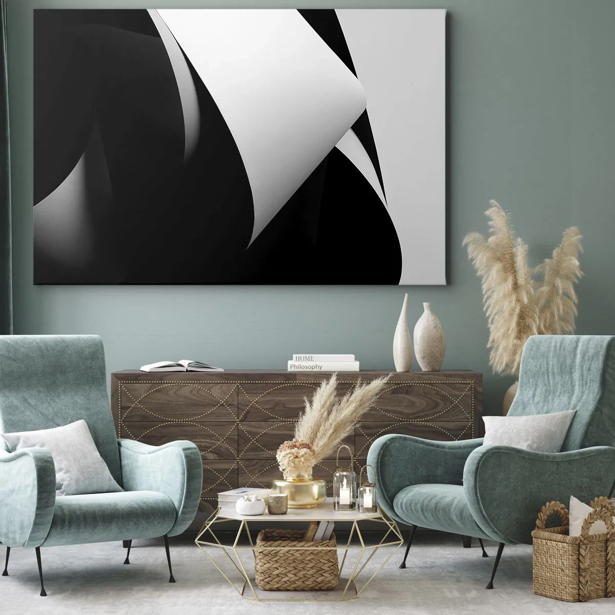 Obraz na plátne - Abstraktné tvary v čiernej a bielej farbe s výraznými kontrastmi - 70x50cm - Svetlo z hlbín tieňa - Moderná nástenná dekorácia do obývacej izby a spálne ARTTOR