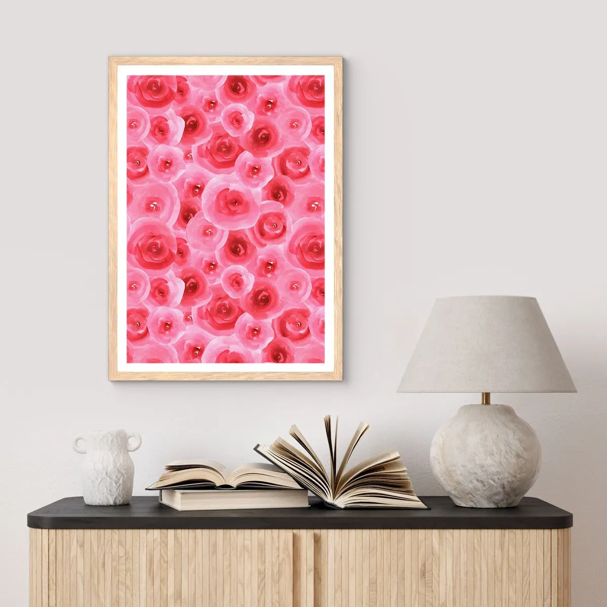 Plagát v ráme zo svetlého duba - Ruže dole aj hore - 70x100 cm