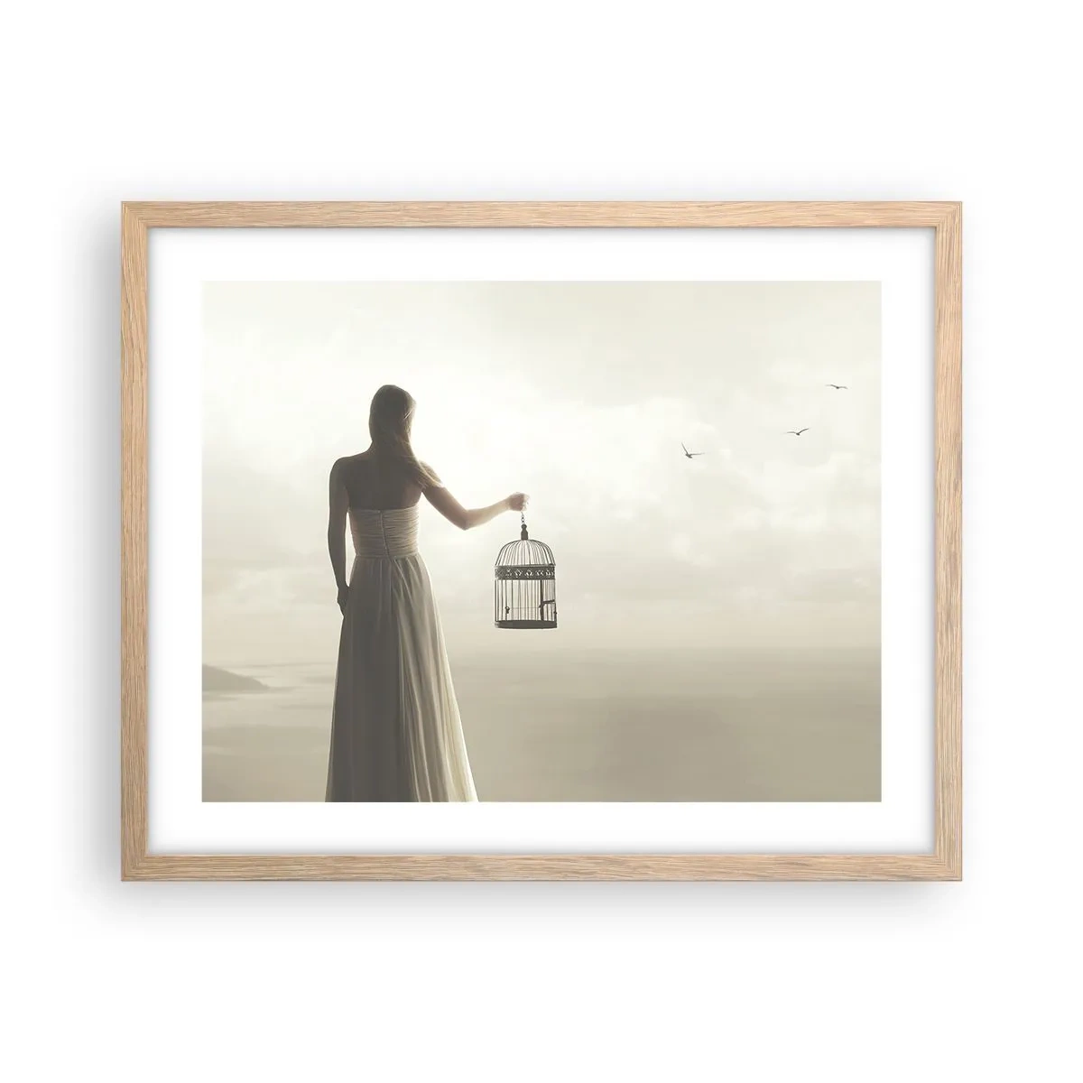 Plagát v ráme zo svetlého duba - Buď slobodná - 50x40 cm