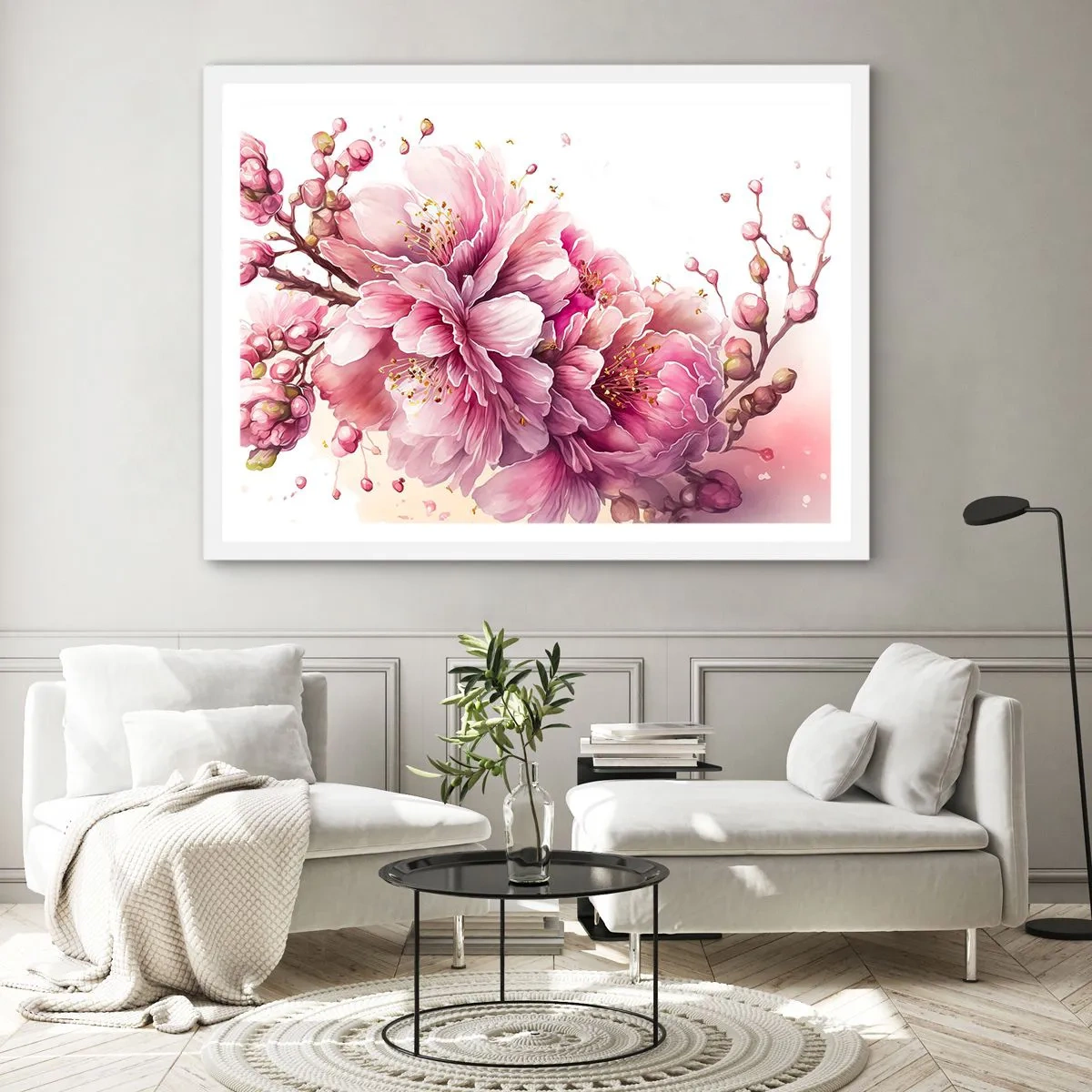 Plagát v bielom ráme - Kvet kvitnúcej čerešne - 40x30 cm