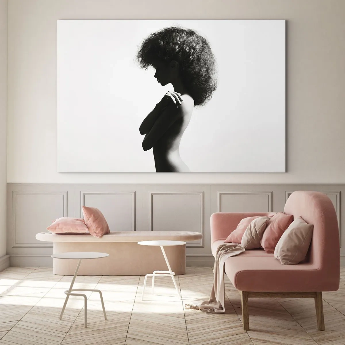 Obraz na skle - Nahá žena v kontrastnom čiernobielom svetle - 70x50cm - Ako kvetina na štíhlej stonke - Moderná nástenná dekorácia do obývacej izby a spálne ARTTOR