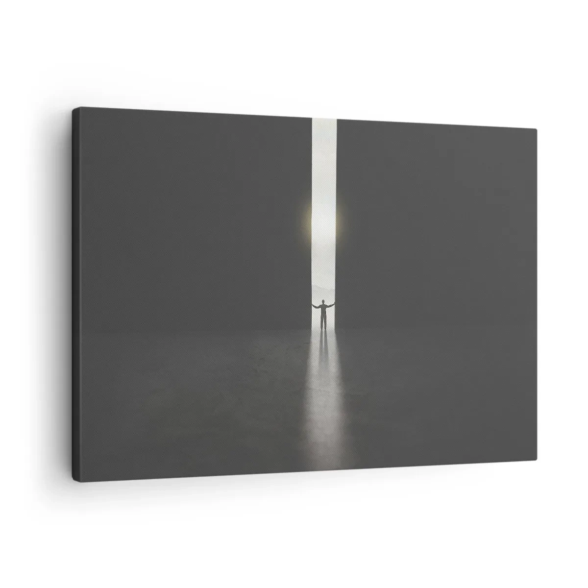 Obraz na plátne - Muž stojaci vo svetle úzkej štrbiny v tmavom priestore - 70x50cm - Krok k svetlej budúcnosti - Moderná nástenná dekorácia do obývacej izby a spálne ARTTOR