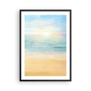 Plagát v čiernom ráme - Pokojný výhľad na pláž a more pri východe slnka - 50x70cm - Veľká modrá - Moderná nástenná dekorácia do obývacej izby a spálne ARTTOR