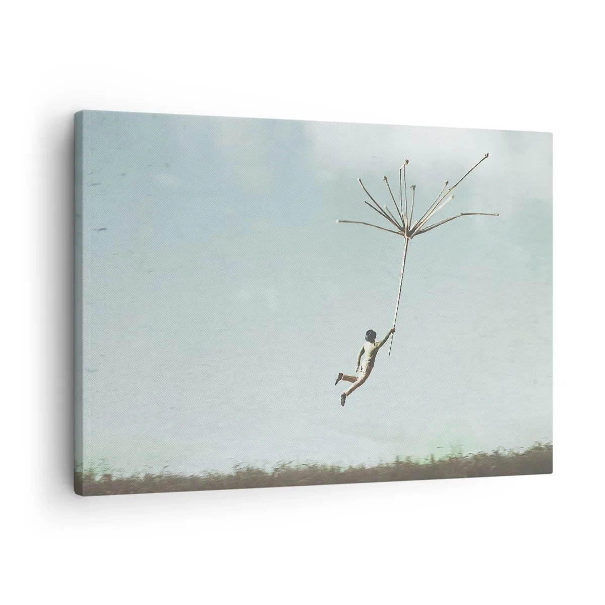 Obraz na plátne - Postava zdvihnutá veľkým semenom púpavy - 70x50cm - Lietajúca púpava - Moderná nástenná dekorácia do obývacej izby a spálne ARTTOR