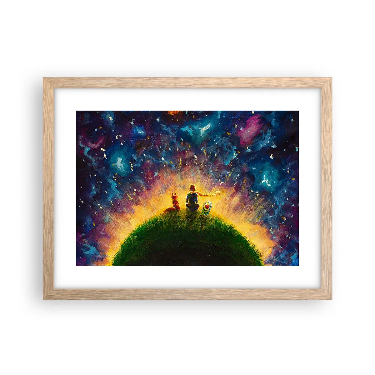 Plagát v ráme zo svetlého duba - Láska a priateľstvo - celý svet - 40x30 cm