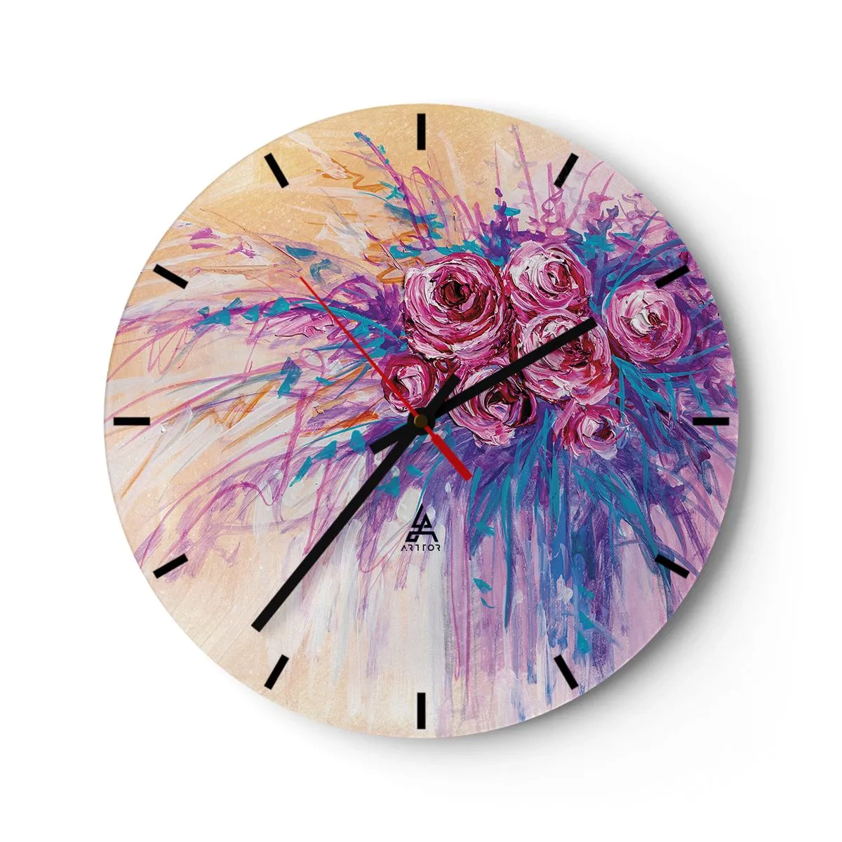 Nástenné hodiny - Abstraktná kytica ruží v umeleckom štýle - 30x30cm - Ružová fontána - Moderná nástenná dekorácia do obývacej izby, kuchyne a spálne ARTTOR