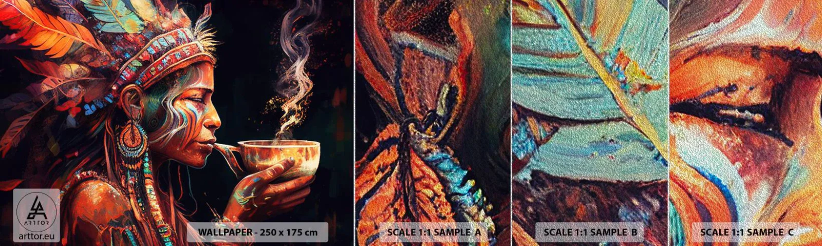 Vzorka fototapety Premium Sand - Magický rituál - Šaman, indický, Ayahuasca - 100x30 cm