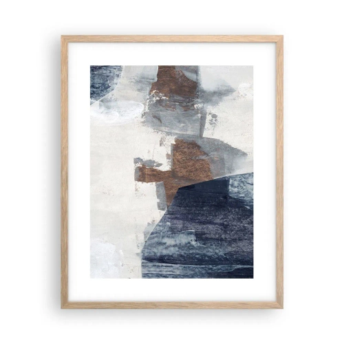 Plagát v ráme zo svetlého duba - Modro-hnedé tvary - 40x50 cm